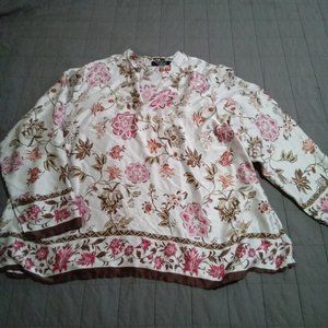 New York City Design CO Floral Silk Blouse Top Size 34W